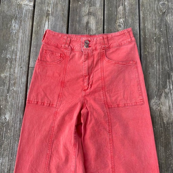 Pilcro Anthropologie Red Solid Stretch High Rise Wide Leg Cropped Jeans Sz 28 - Picture 2 of 6